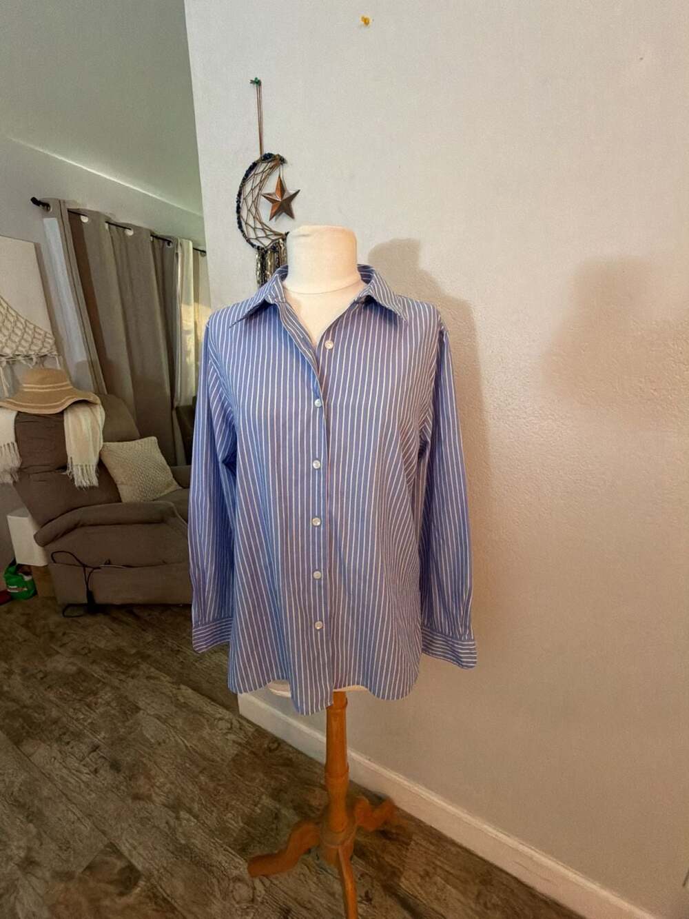 Foxysoft Blue and White Striped Button-Up Shirt 12P